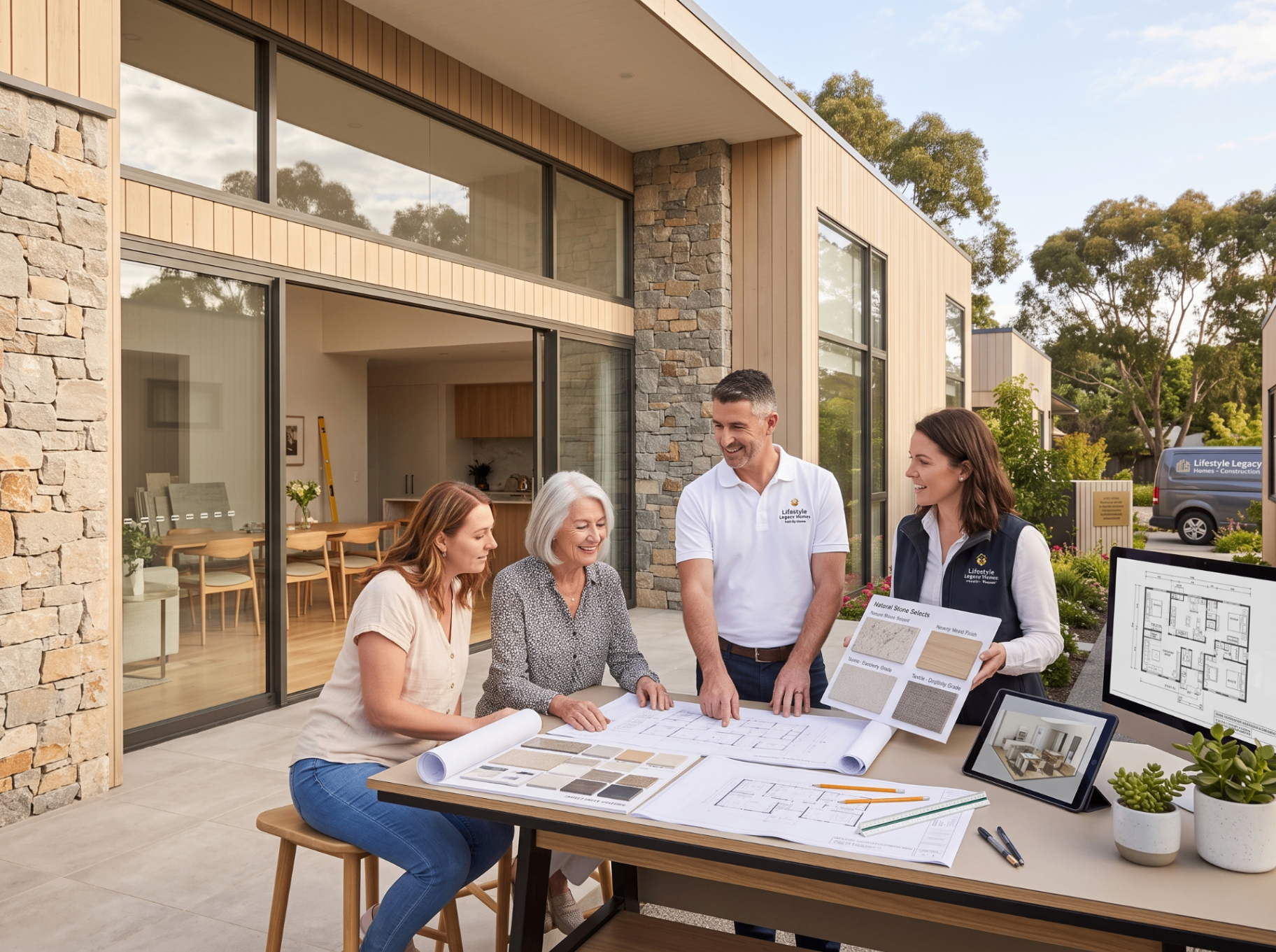 Families enjoying connected, design-led homes with landscaped gardens